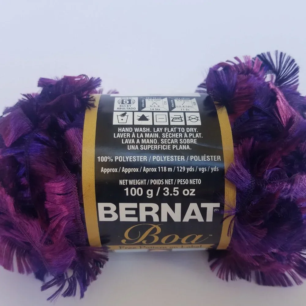 2 Skeins BERNAT Boa Color PARROT 3.5 oz each #5 Bulky Fashion Yarn Purple Pink